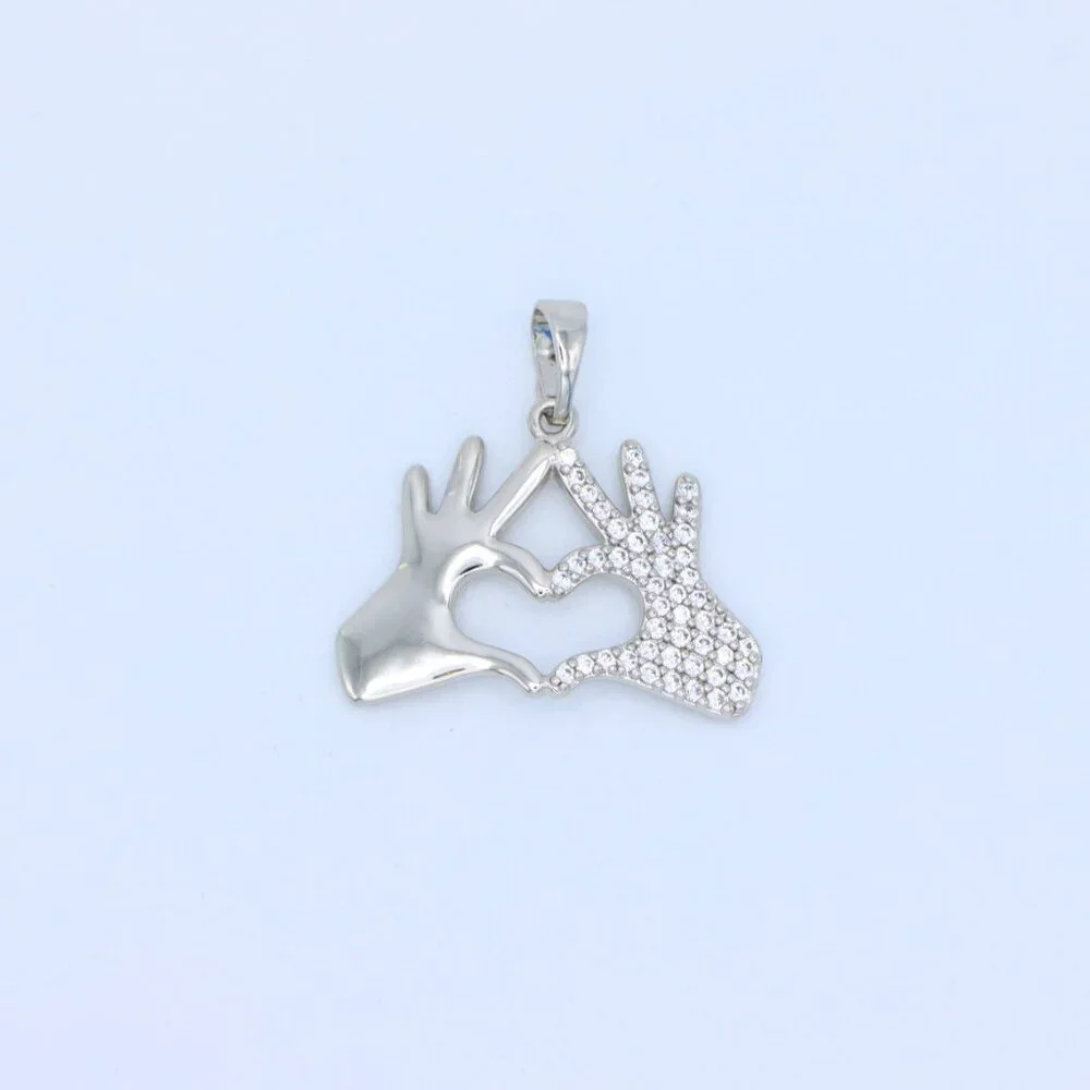 "Silver Heart Hands Pendant in Gold Plated Brass with Crystal Detail, XPPT1728 - Picture 9 of 13